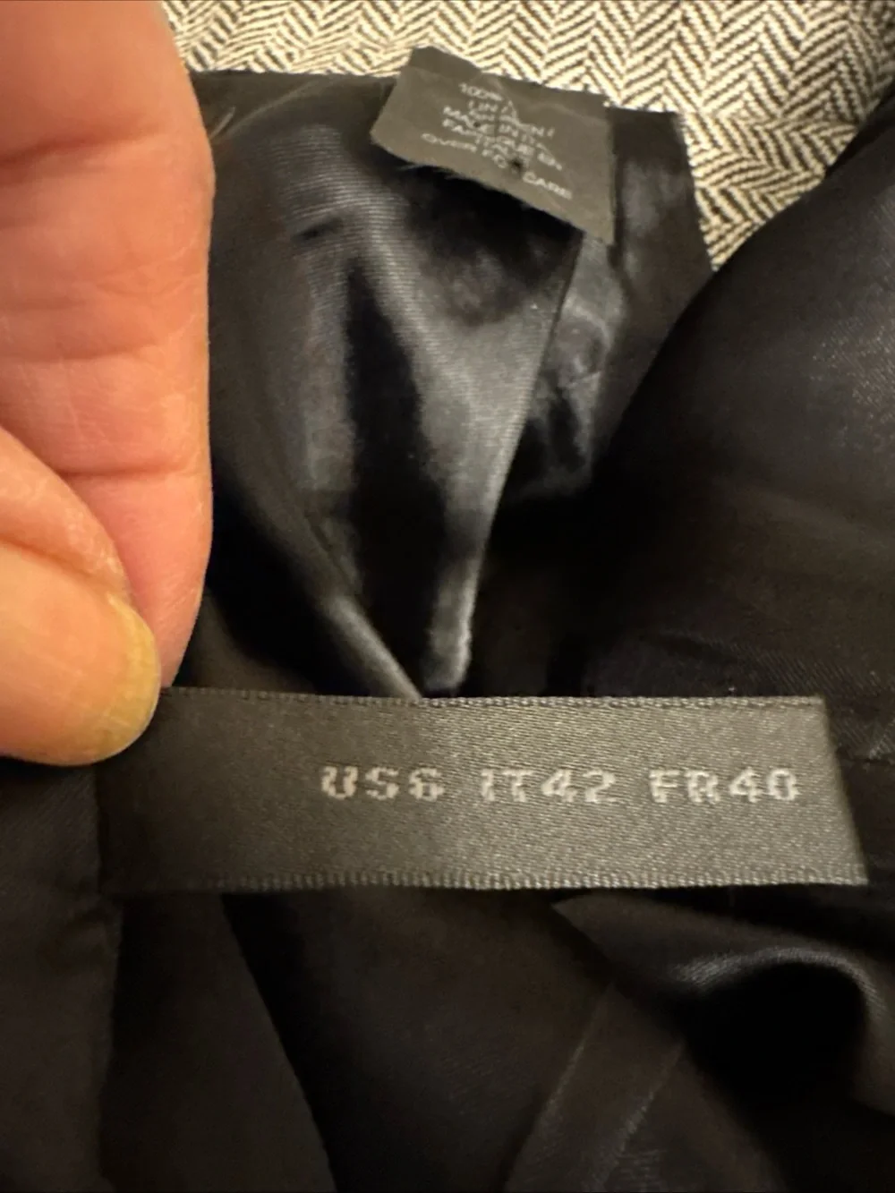 Donna Karan Gray Double-Breasted 100% Linen Herringbone Blazer